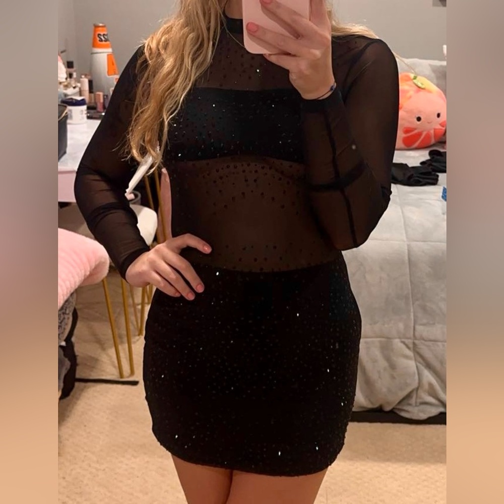 Black sparkly mesh dress! size small!